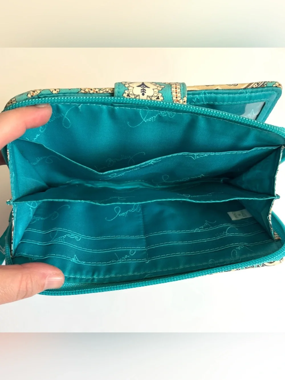 Vera Bradley Turn Lock Wallet Totally Turquoise Paisley Quilted Retired Y2K READ - Picture 6 of 12